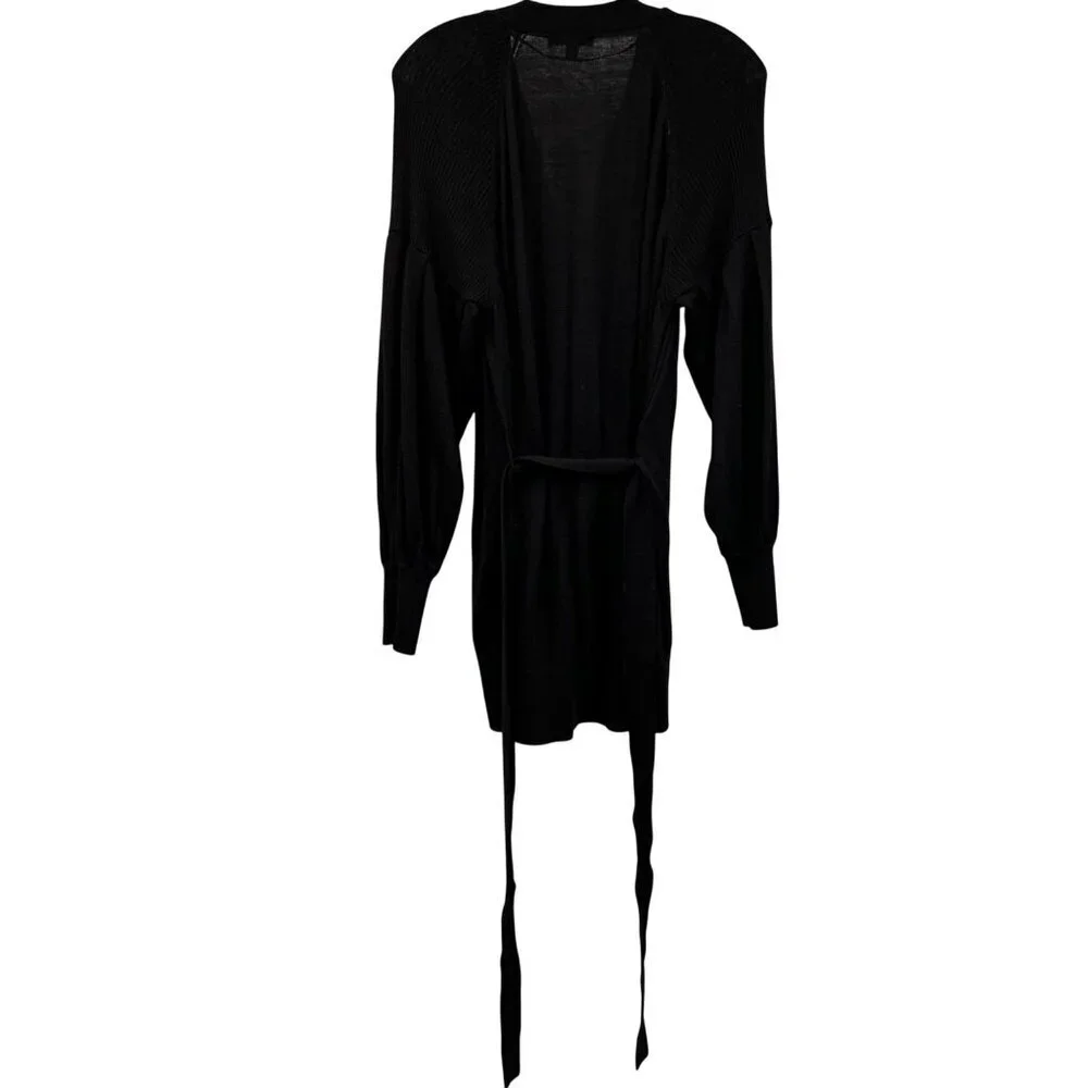 Ophelia Roe Womens Knit Cardigan Button Up Long Sleeve Black Size Large Belted